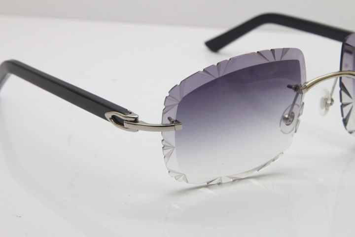 Cartier T8200762 Rimless Sunglasses In Silver Purple Carved Lens