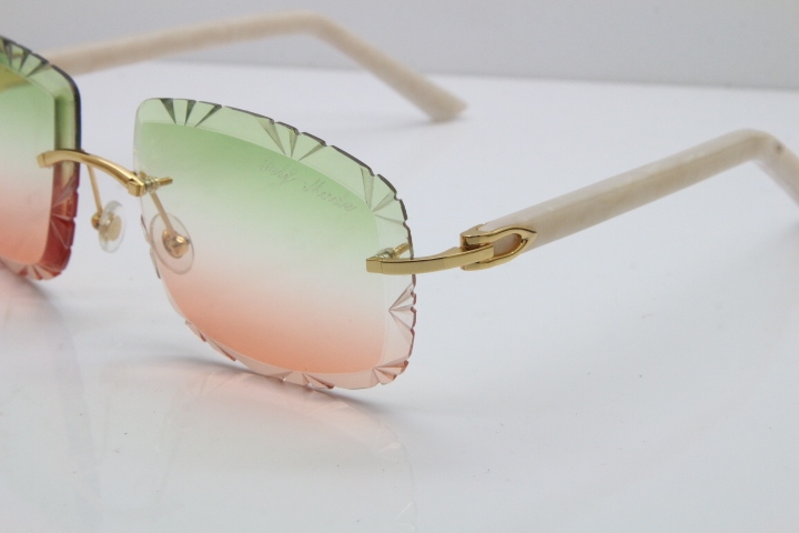 Cartier T8200762 Rimless Sunglasses In Gold Green Mix Brown Carved Lens
