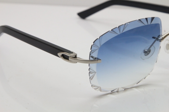 Cartier T8200762 Rimless Sunglasses In Gold Blue Carved Lens