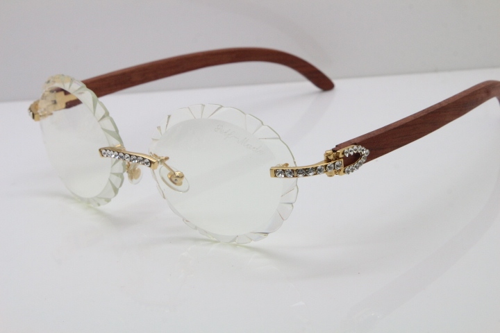 Cartier Big Stones Carved Wood T8200761 Rimless Optical In Silver Transparent Carved Lens