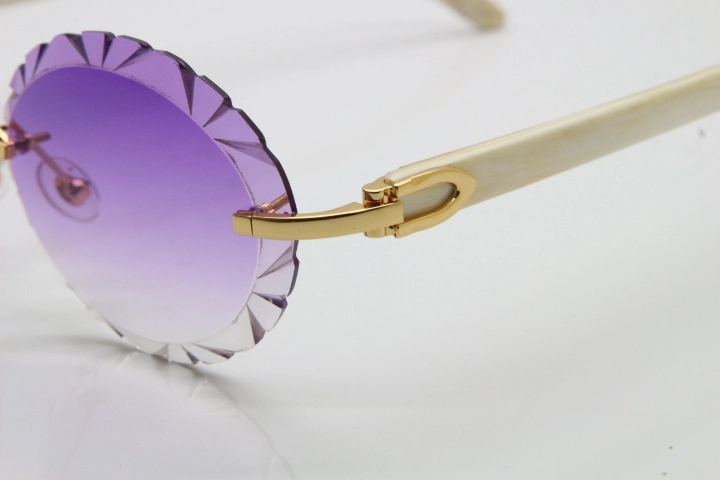 Cartier Rimless Original Genuine Natural Horn T8200761 Sunglasses In Gold Purple Carved Lens