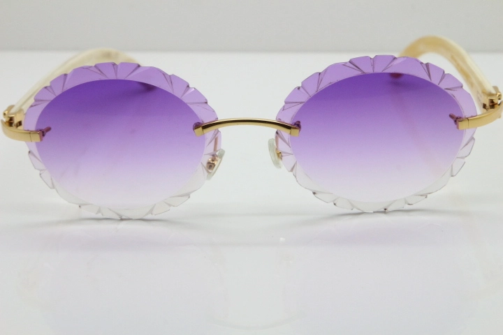 Cartier Rimless Original Genuine Natural Horn T8200761 Sunglasses In Gold Purple Carved Lens