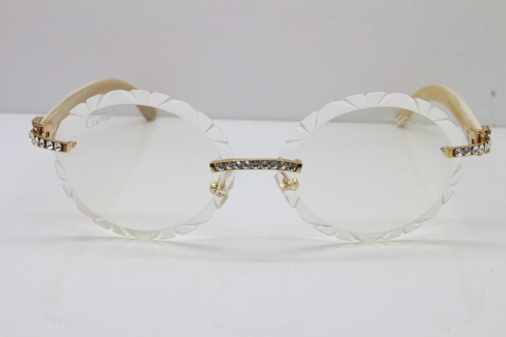 Cartier Big Stones White Genuine Natural Horn T8200761 Rimless Optical In Silver Transparent Carved Lens