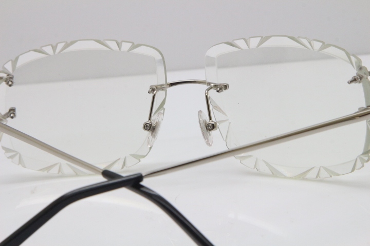 Cartier Rimless Metal Original T8200762 Eyeglasses in Silver Transparent Carved Lens