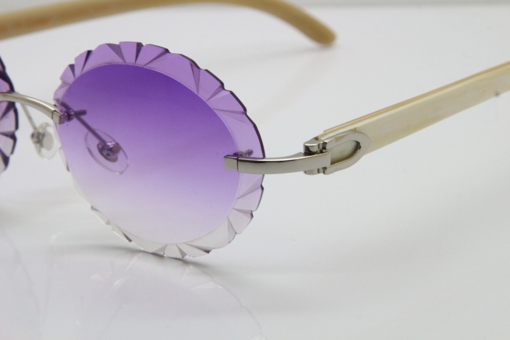 Cartier Rimless Original Genuine Natural Horn T8200761 Sunglasses In Gold Purple Carved Lens