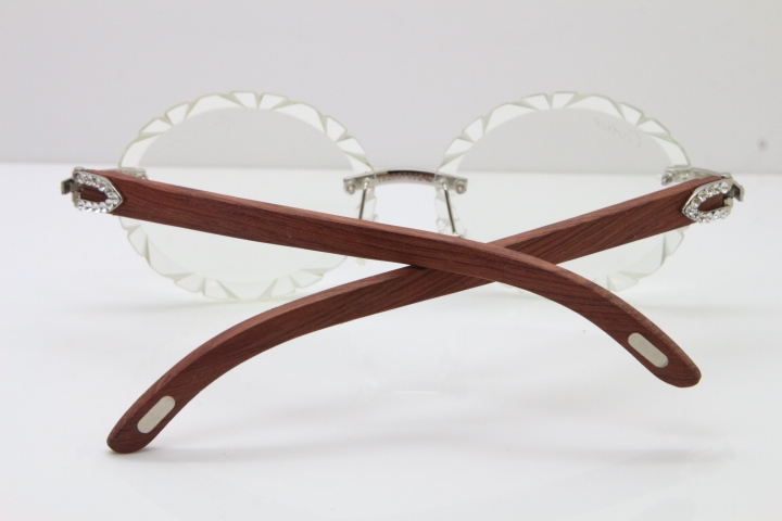 Cartier Big Stones Carved Wood T8200761 Rimless Optical In Silver Transparent Carved Lens