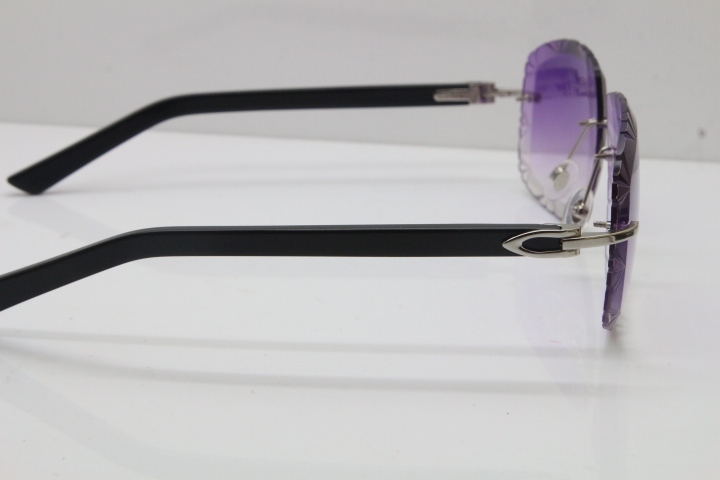 Cartier T8200762 Rimless Sunglasses In Silver Purple Carved Lens