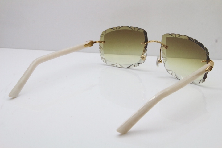 Cartier T8200762 Rimless Sunglasses In Gold Brown Carved Lens