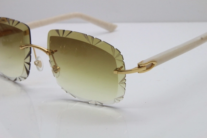 Cartier T8200762 Rimless Sunglasses In Gold Brown Carved Lens