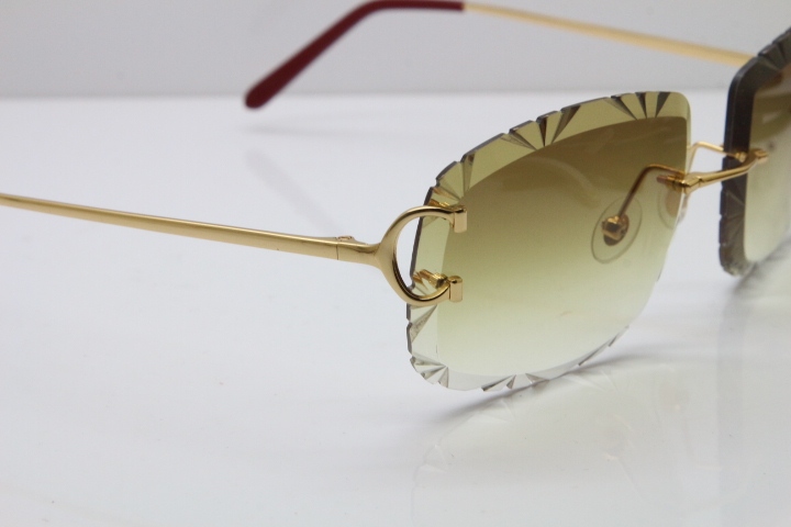 Cartier Rimless Metal Original T8200762 Sunglasses in Gold Brown Carved Lens