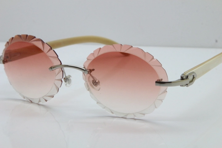 Cartier Rimless Original Genuine Natural Horn T8200761 Sunglasses In Gold Pink Carved Lens