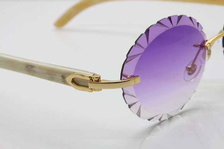 Cartier Rimless Original Genuine Natural Horn T8200761 Sunglasses In Gold Purple Carved Lens