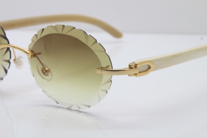 Cartier Rimless Original Genuine Natural Horn T8200761 Sunglasses In Gold Brown Carved Lens