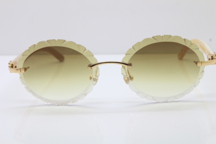 Cartier Rimless Original Genuine Natural Horn T8200761 Sunglasses In Gold Brown Carved Lens