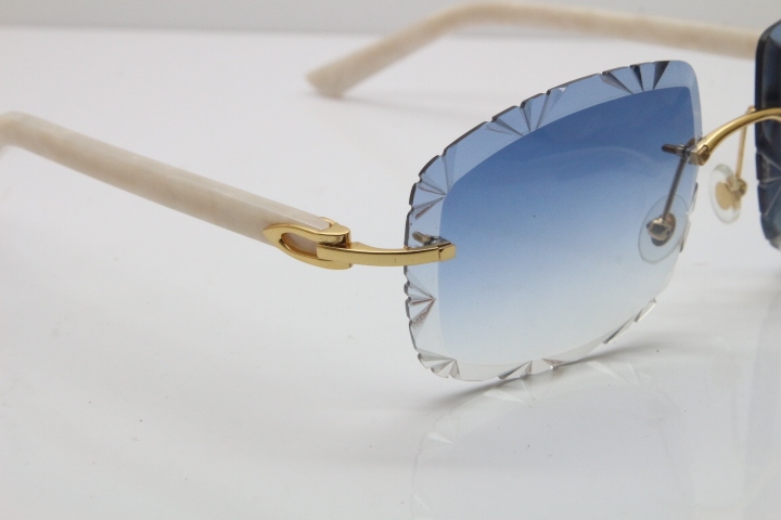 Cartier T8200762 Rimless Sunglasses In Gold Blue Carved Lens