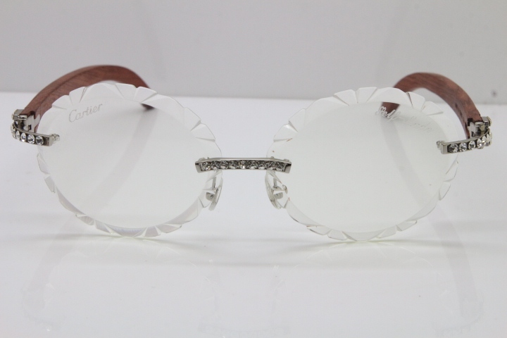 Cartier Big Stones Carved Wood T8200761 Rimless Optical In Silver Transparent Carved Lens