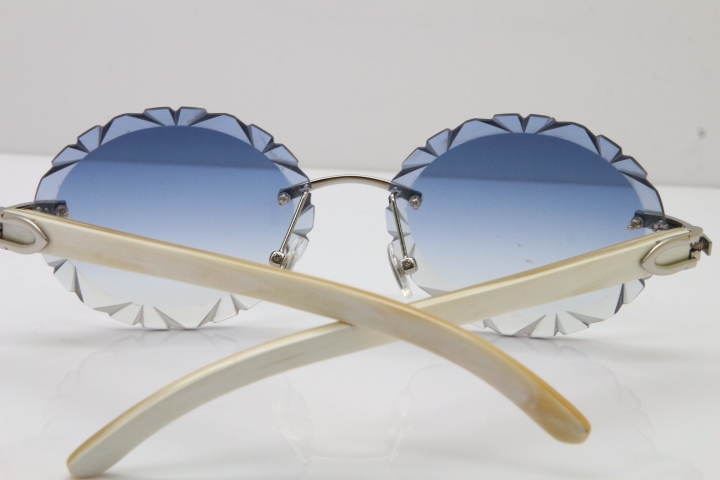 Cartier Rimless Original Genuine Natural Horn T8200761 Sunglasses In Gold Blue Carved Lens