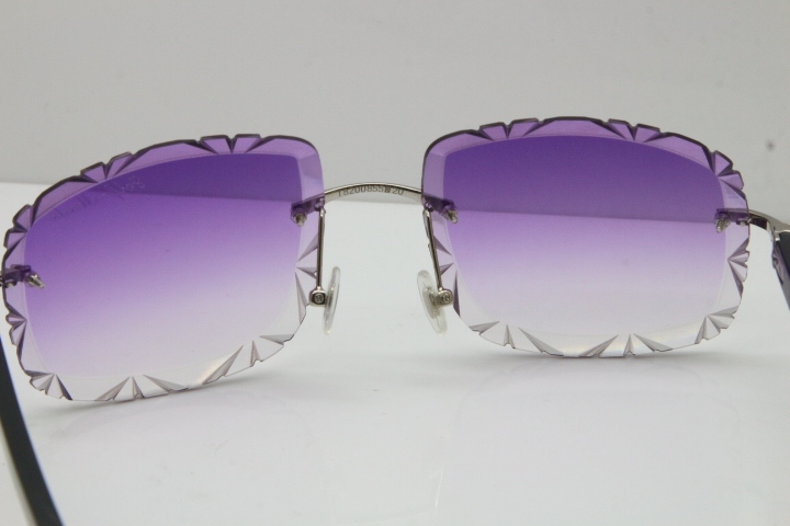 Cartier T8200762 Rimless Sunglasses In Silver Purple Carved Lens