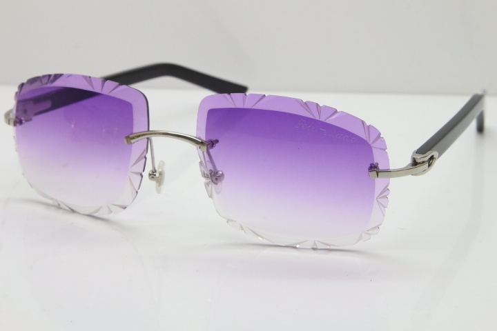 Cartier T8200762 Rimless Sunglasses In Silver Purple Carved Lens