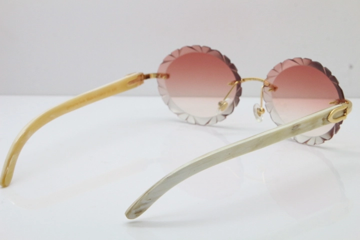 Cartier Rimless Original Genuine Natural Horn T8200761 Sunglasses In Gold Pink Carved Lens