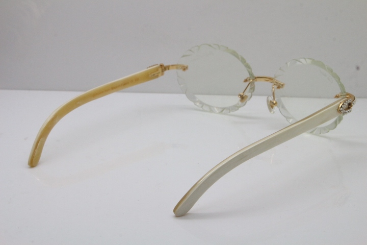 Cartier Big Stones White Genuine Natural Horn T8200761 Rimless Optical In Silver Transparent Carved Lens