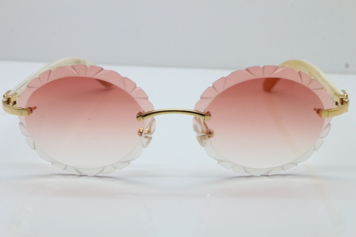 Cartier Rimless Original Genuine Natural Horn T8200761 Sunglasses In Gold Pink Carved Lens