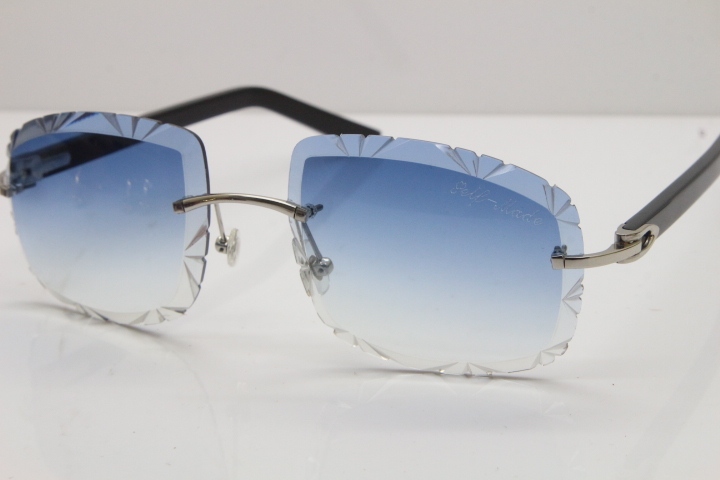 Cartier T8200762 Rimless Sunglasses In Gold Blue Carved Lens