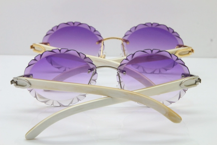 Cartier Rimless Original Genuine Natural Horn T8200761 Sunglasses In Gold Purple Carved Lens