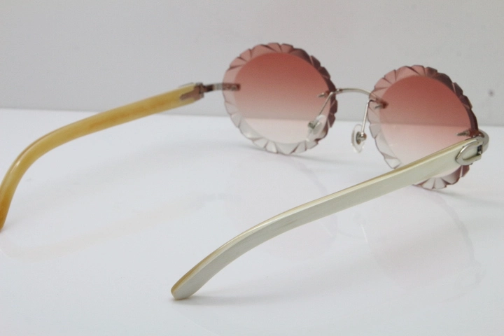 Cartier Rimless Original Genuine Natural Horn T8200761 Sunglasses In Gold Pink Carved Lens