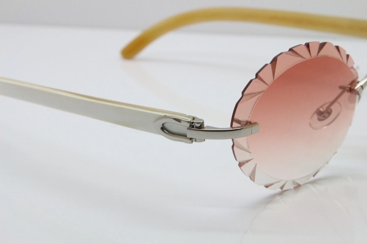 Cartier Rimless Original Genuine Natural Horn T8200761 Sunglasses In Gold Pink Carved Lens