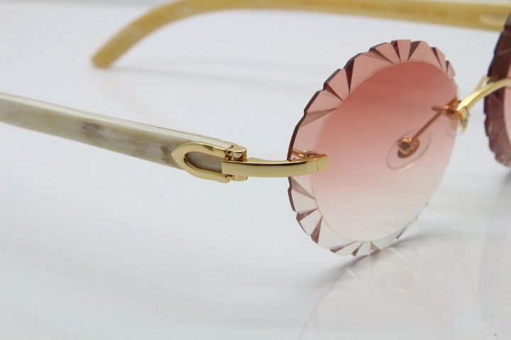 Cartier Rimless Original Genuine Natural Horn T8200761 Sunglasses In Gold Pink Carved Lens