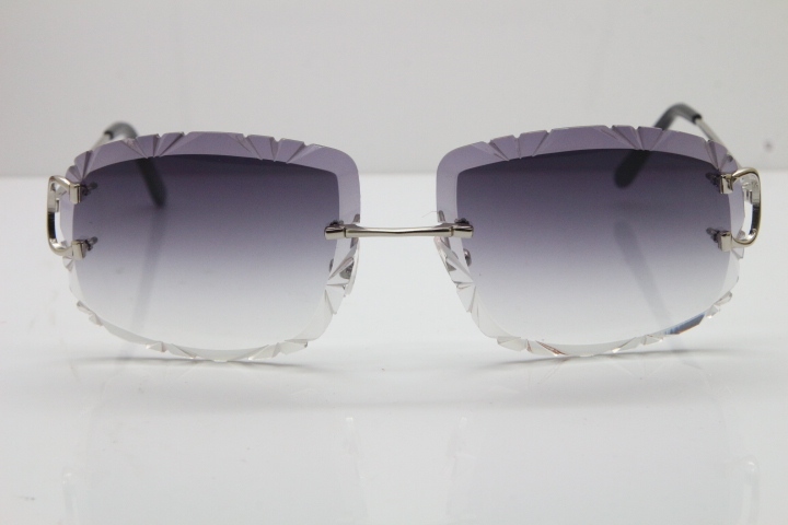 Cartier Rimless Metal Original T8200762 Sunglasses in Silver Gray Carved Lens