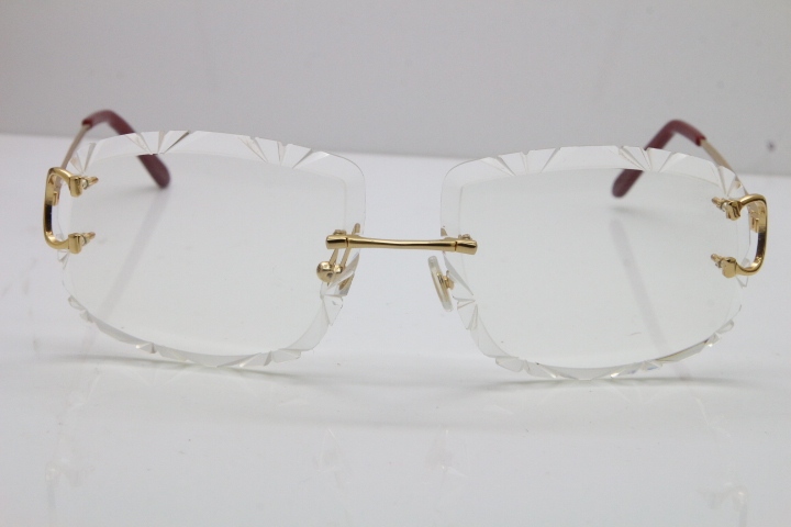 Cartier Rimless Metal Original T8200762 Eyeglasses in Silver Transparent Carved Lens