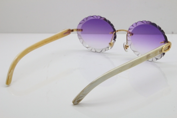 Cartier Rimless Original Genuine Natural Horn T8200761 Sunglasses In Gold Purple Carved Lens