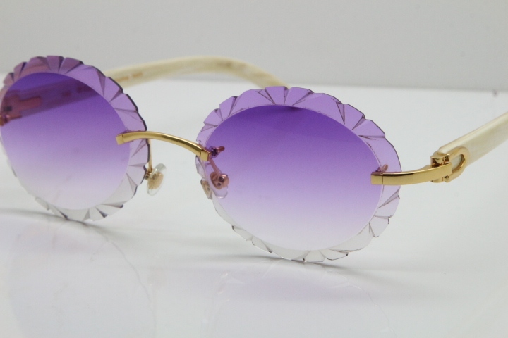 Cartier Rimless Original Genuine Natural Horn T8200761 Sunglasses In Gold Purple Carved Lens