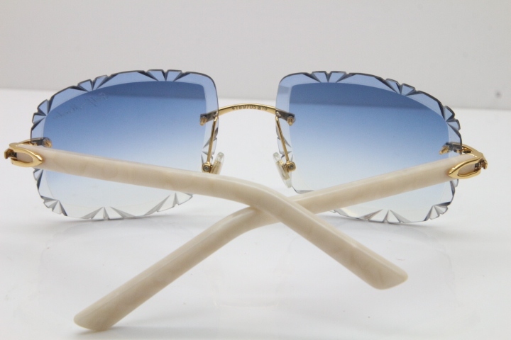 Cartier T8200762 Rimless Sunglasses In Gold Blue Carved Lens