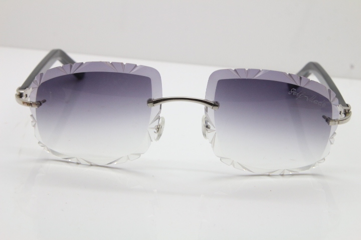 Cartier T8200762 Rimless Sunglasses In Silver Purple Carved Lens