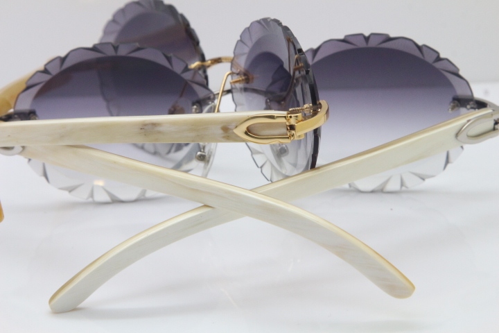 Cartier Rimless Original Genuine Natural Horn T8200761 Sunglasses In Gold Gray Carved Lens