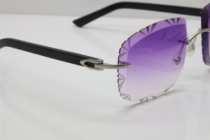 Cartier T8200762 Rimless Sunglasses In Silver Purple Carved Lens