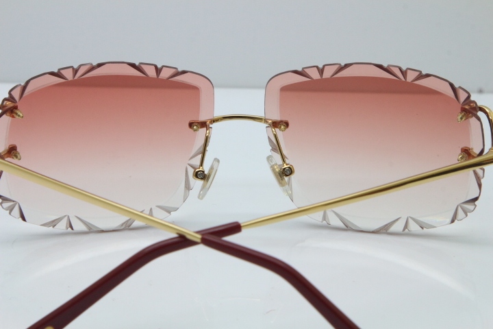 Cartier Rimless Metal Original T8200762 Sunglasses in Gold Pink Carved Lens