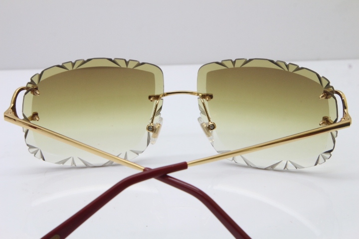 Cartier Rimless Metal Original T8200762 Sunglasses in Gold Brown Carved Lens