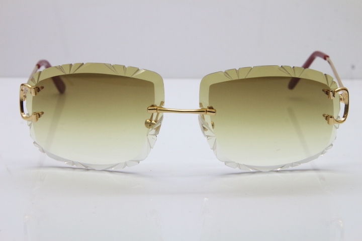 Cartier Rimless Metal Original T8200762 Sunglasses in Gold Brown Carved Lens
