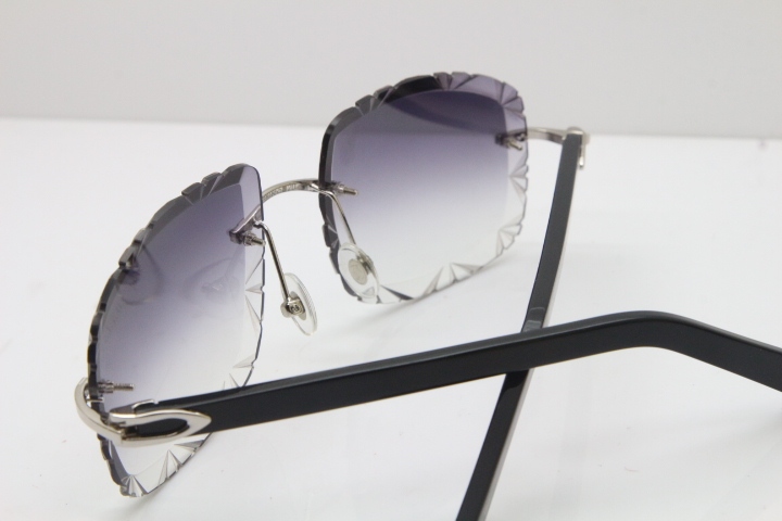 Cartier T8200762 Rimless Sunglasses In Silver Purple Carved Lens