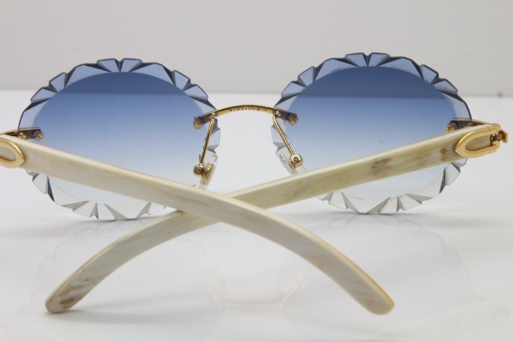 Cartier Rimless Original Genuine Natural Horn T8200761 Sunglasses In Gold Blue Carved Lens