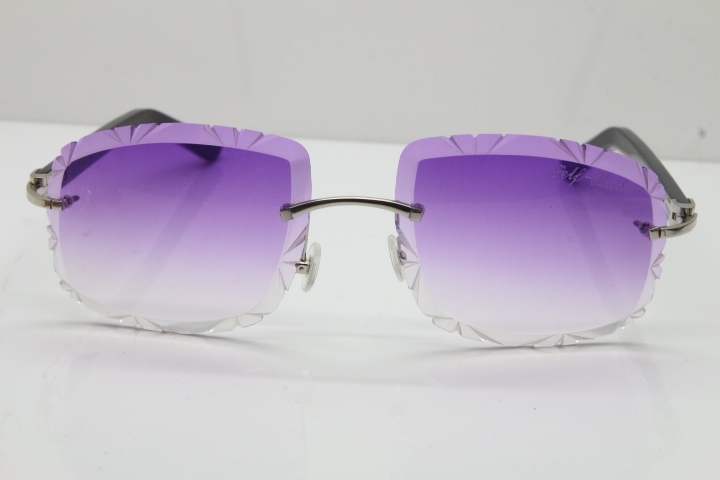 Cartier T8200762 Rimless Sunglasses In Silver Purple Carved Lens