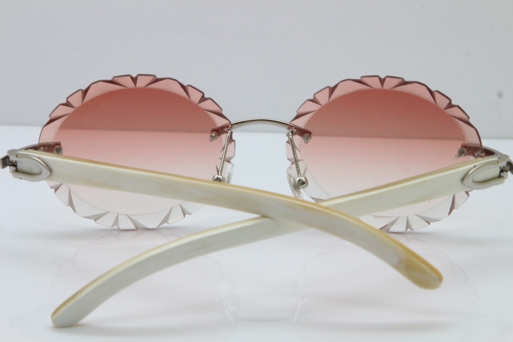 Cartier Rimless Original Genuine Natural Horn T8200761 Sunglasses In Gold Pink Carved Lens