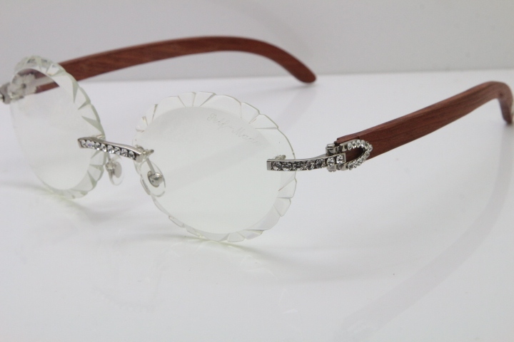 Cartier Big Stones Carved Wood T8200761 Rimless Optical In Silver Transparent Carved Lens