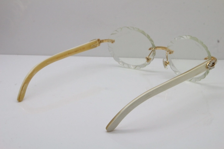 Cartier Big Stones White Genuine Natural Horn T8200761 Rimless Optical In Silver Transparent Carved Lens