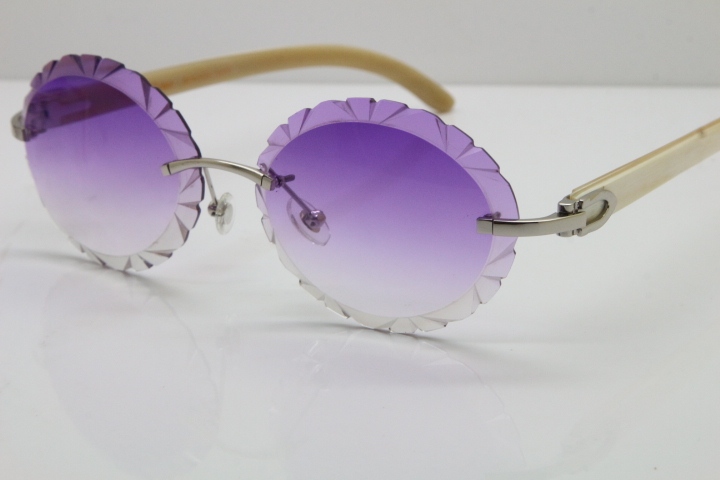 Cartier Rimless Original Genuine Natural Horn T8200761 Sunglasses In Gold Purple Carved Lens