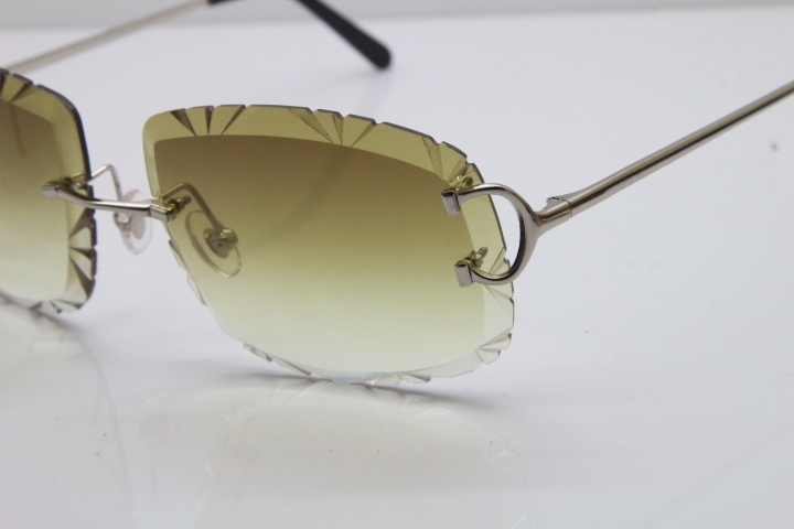 Cartier Rimless Metal Original T8200762 Sunglasses in Gold Brown Carved Lens